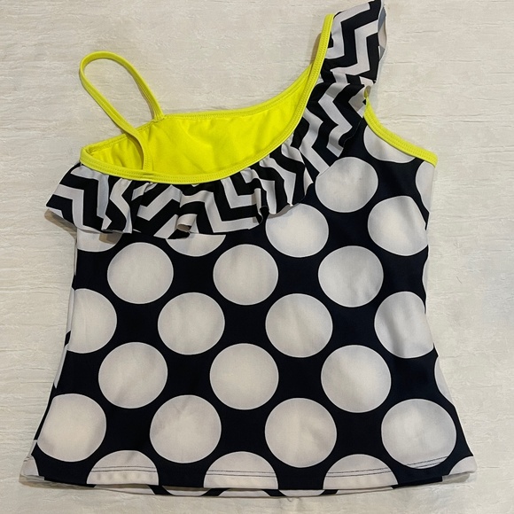 Justice Girls Swimsuit Tankini Size 16 Yellow Black Polka Dot - Picture 4 of 14